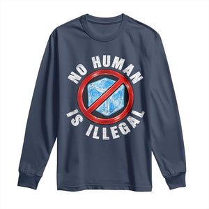 Abolish Ice No Human is Illegal Long Sleeve Shirt Retro Protest Subtle FDT TS10 Navy Print Your Wear