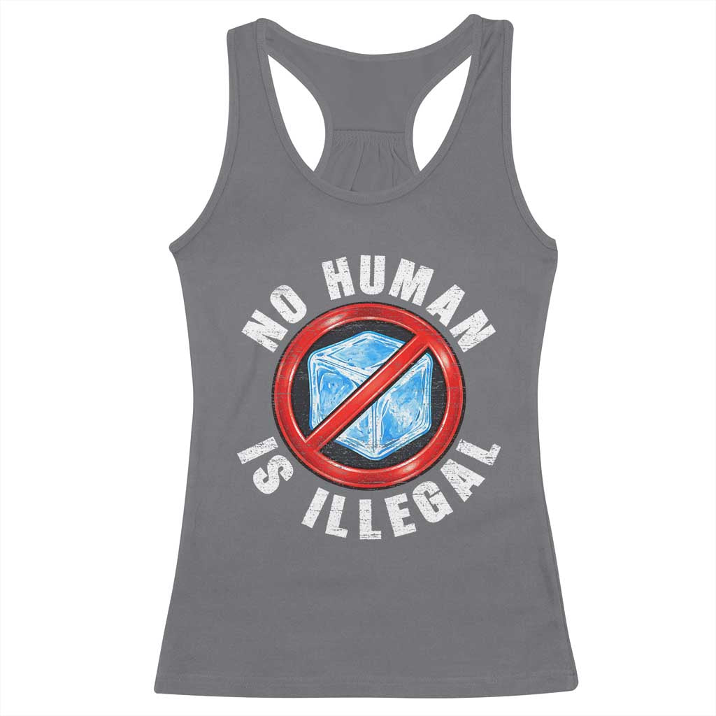 Abolish Ice No Human is Illegal Racerback Tank Top Retro Protest Subtle FDT TS10 Charcoal Print Your Wear