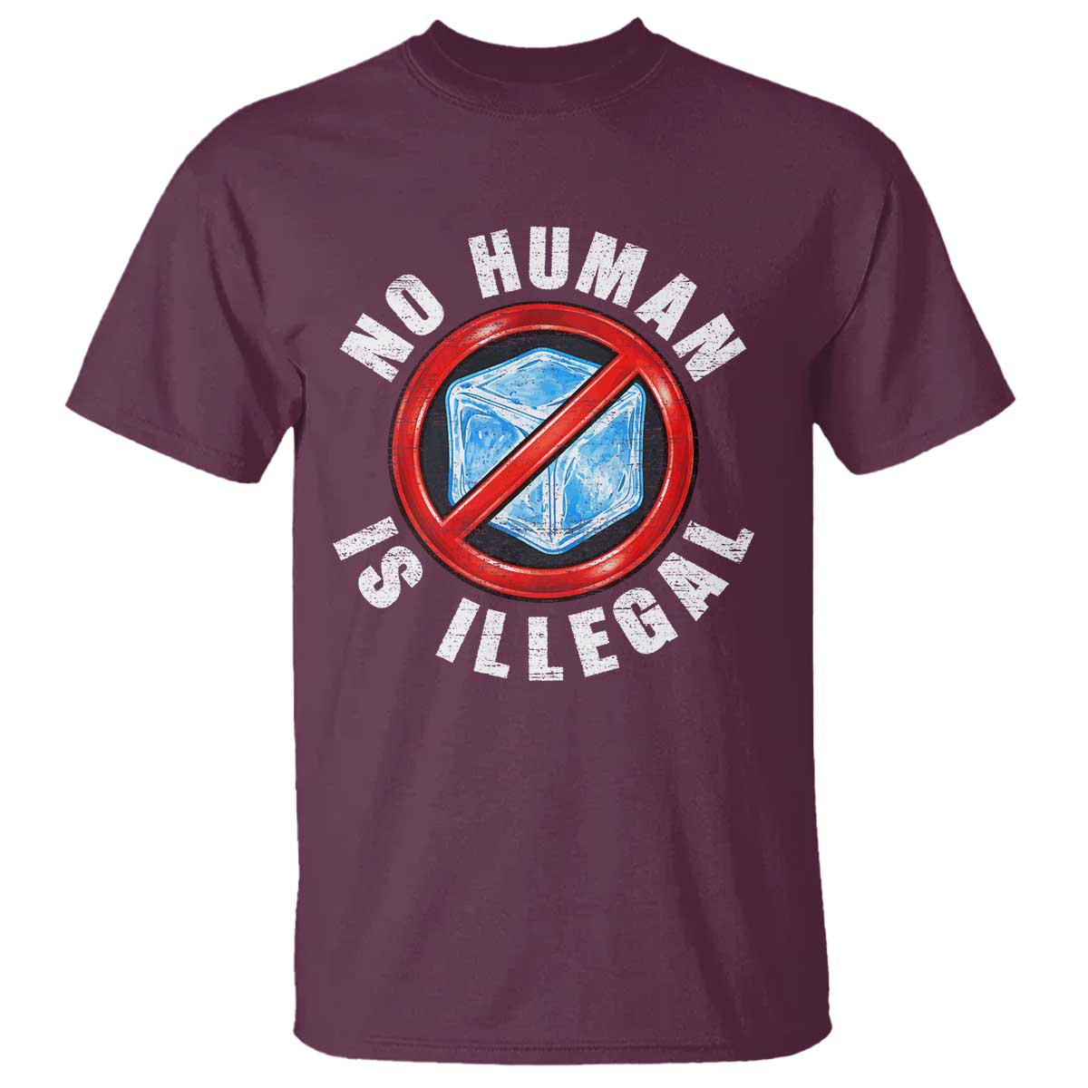 Abolish Ice No Human is Illegal T Shirt Retro Protest Subtle FDT TS10 Maroon Print Your Wear