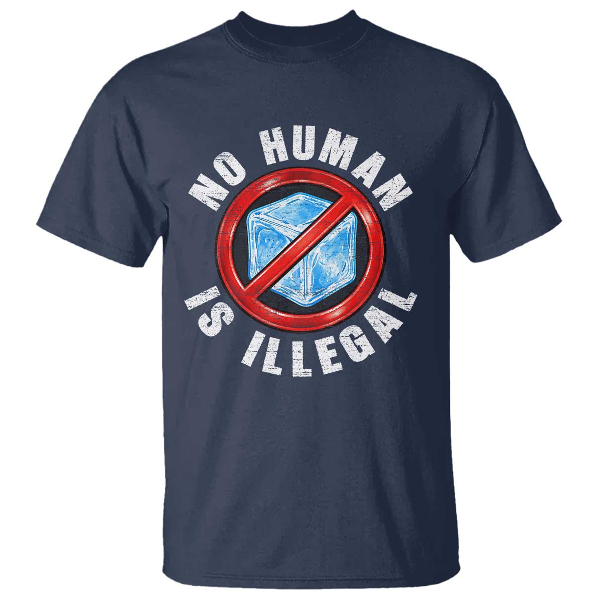 Abolish Ice No Human is Illegal T Shirt Retro Protest Subtle FDT TS10 Navy Print Your Wear
