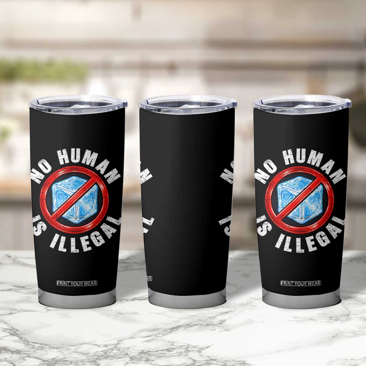 Abolish Ice No Human is Illegal Tumbler Cup Retro Protest Subtle FDT TS10 Print Your Wear