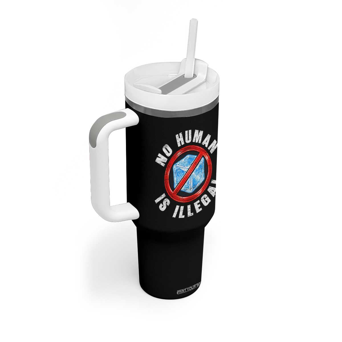 Abolish Ice No Human is Illegal Tumbler With Handle Retro Protest Subtle FDT TS10 Print Your Wear