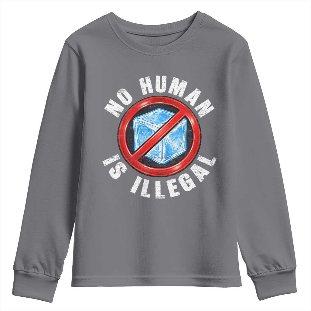 Abolish Ice No Human is Illegal Youth Sweatshirt Retro Protest Subtle FDT TS10 Charcoal Print Your Wear