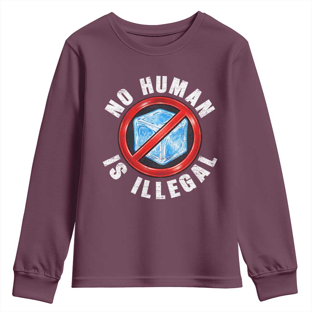 Abolish Ice No Human is Illegal Youth Sweatshirt Retro Protest Subtle FDT TS10 Maroon Print Your Wear