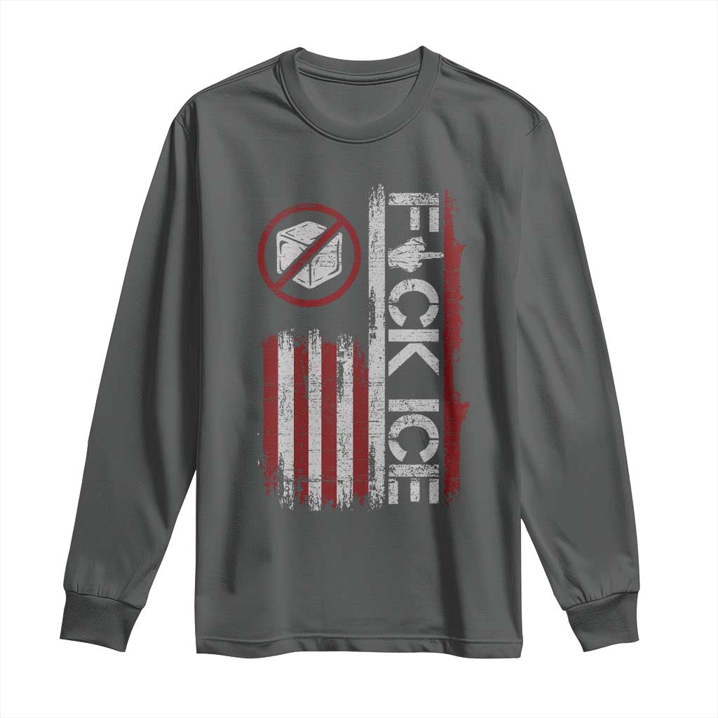 Fck Ice Long Sleeve Shirt Retro US Flag Subtle FDT Protest TS10 Dark Heather Print Your Wear