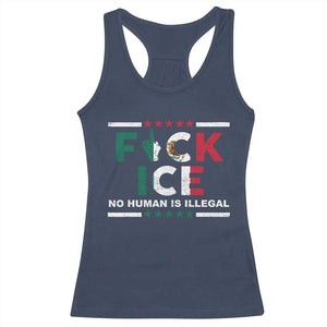 Fck Ice Racerback Tank Top Mexico Flag Mexican Immigrant Anti Immigration Enforcement TS10 Navy Print Your Wear
