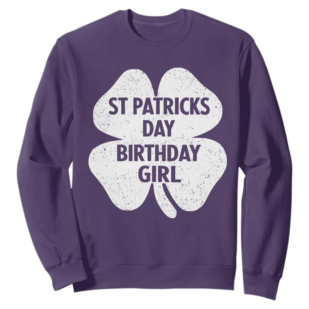 St Patricks Day Birthday Girl Sweatshirt Irish Bday Shamrock Clovers TS10 Purple Print Your Wear
