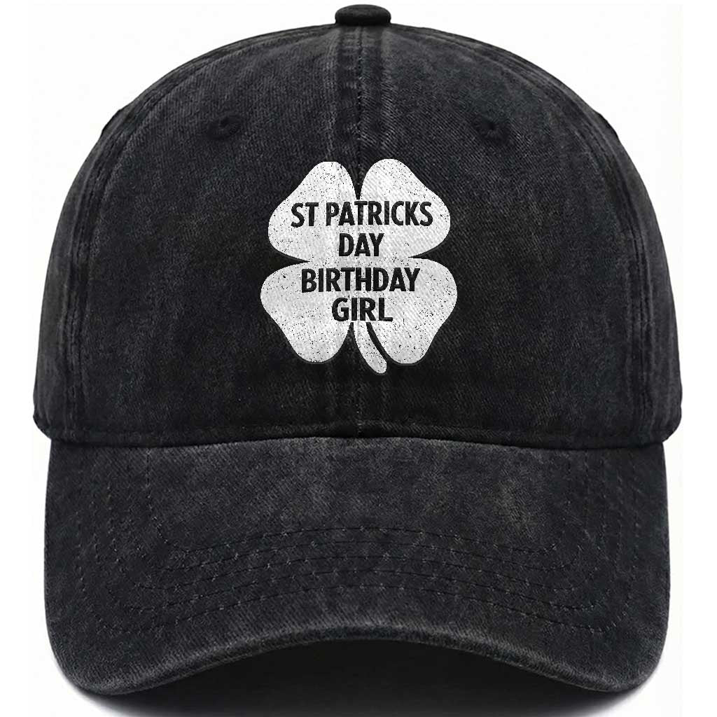 St Patricks Day Birthday Girl Washed Cotton Baseball Cap Irish Bday Shamrock Clovers TS10 Print Your Wear