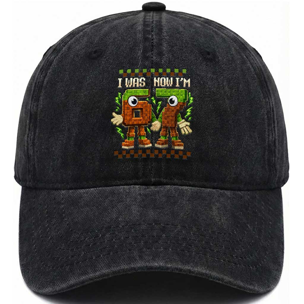I Was 6 Now Im 7 7th Birthday 67 Meme Washed Cotton Baseball Cap Six Seven Checkered Kids Gaming Meme TS10 Print Your Wear
