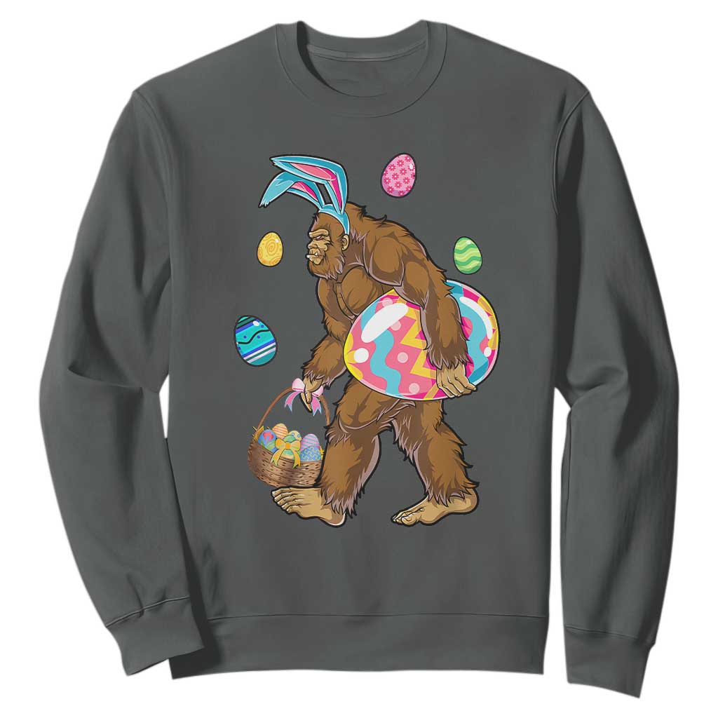 Bigfoot Easter Sweatshirt Funny Sasquatch Eggs Hunting TS10 Dark Heather Print Your Wear