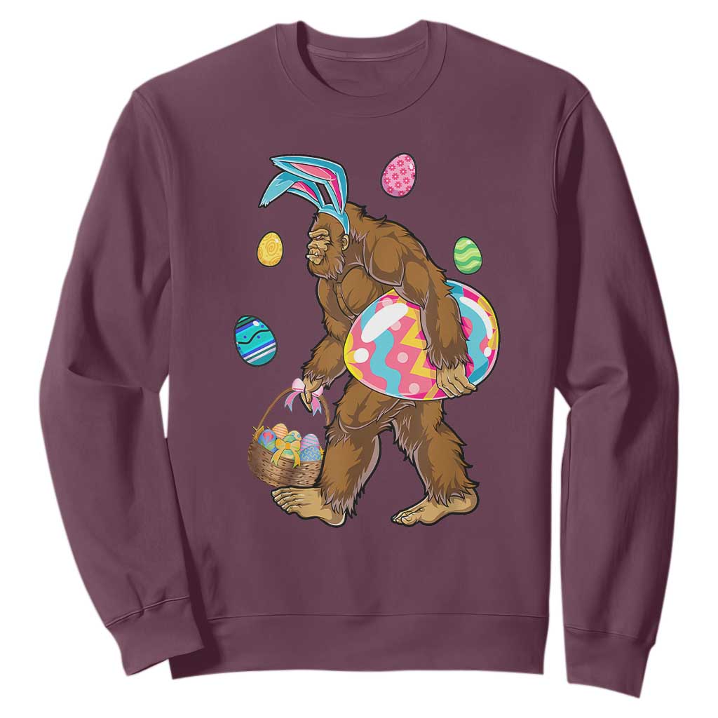 Bigfoot Easter Sweatshirt Funny Sasquatch Eggs Hunting TS10 Maroon Print Your Wear