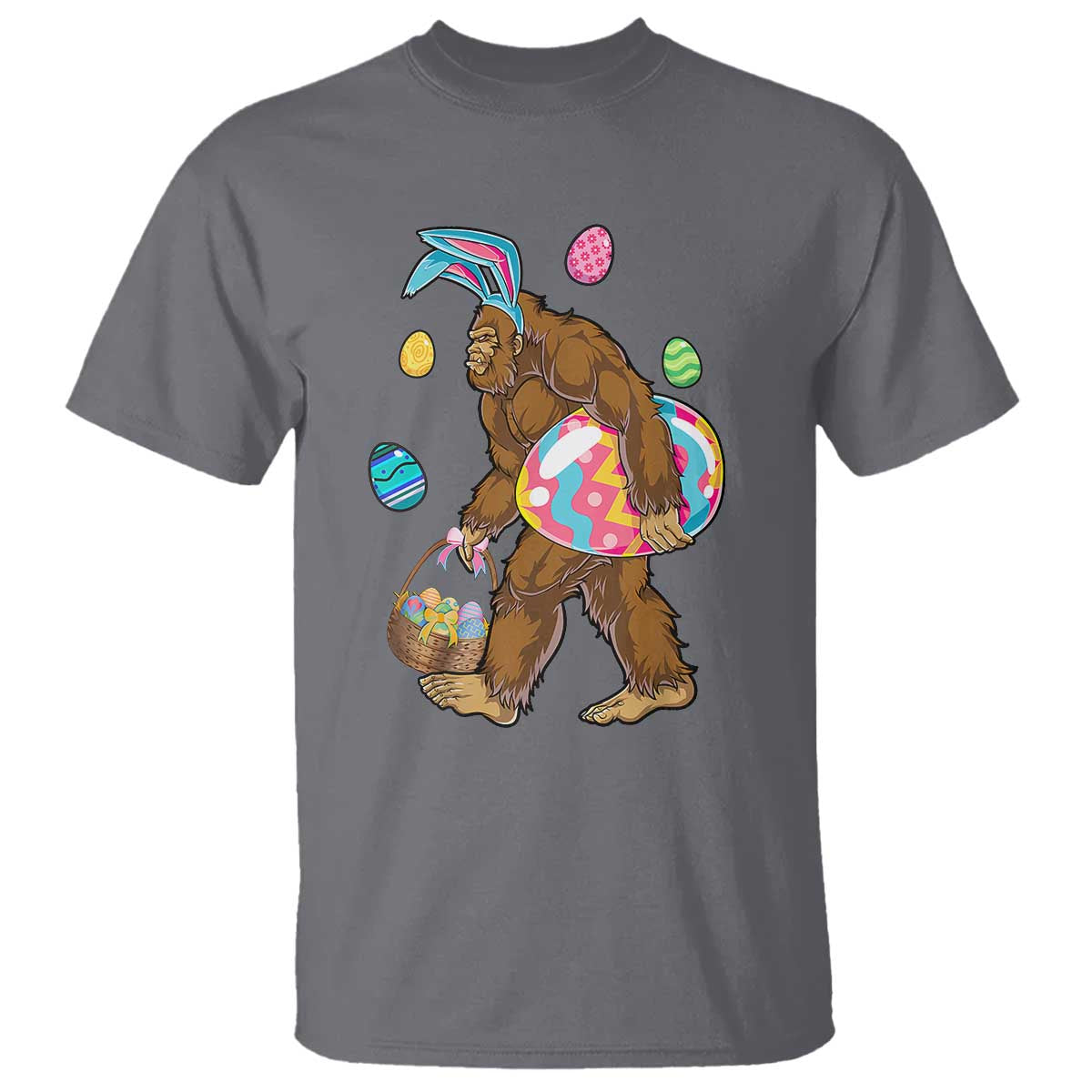 Bigfoot Easter T Shirt Funny Sasquatch Eggs Hunting TS10 Charcoal Print Your Wear