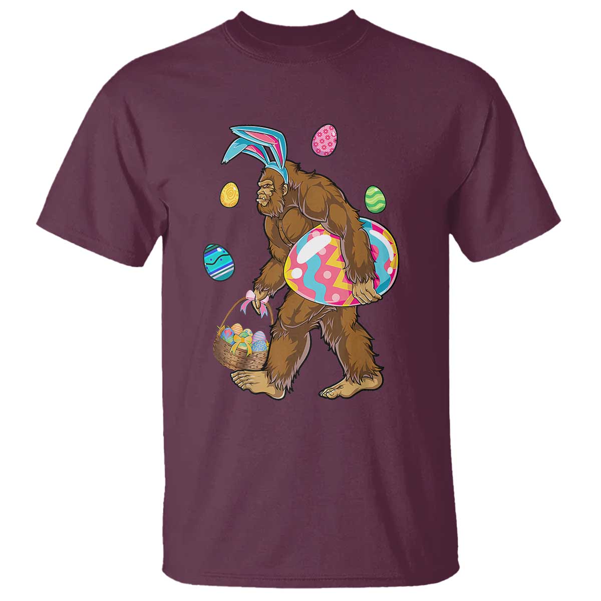 Bigfoot Easter T Shirt Funny Sasquatch Eggs Hunting TS10 Maroon Print Your Wear