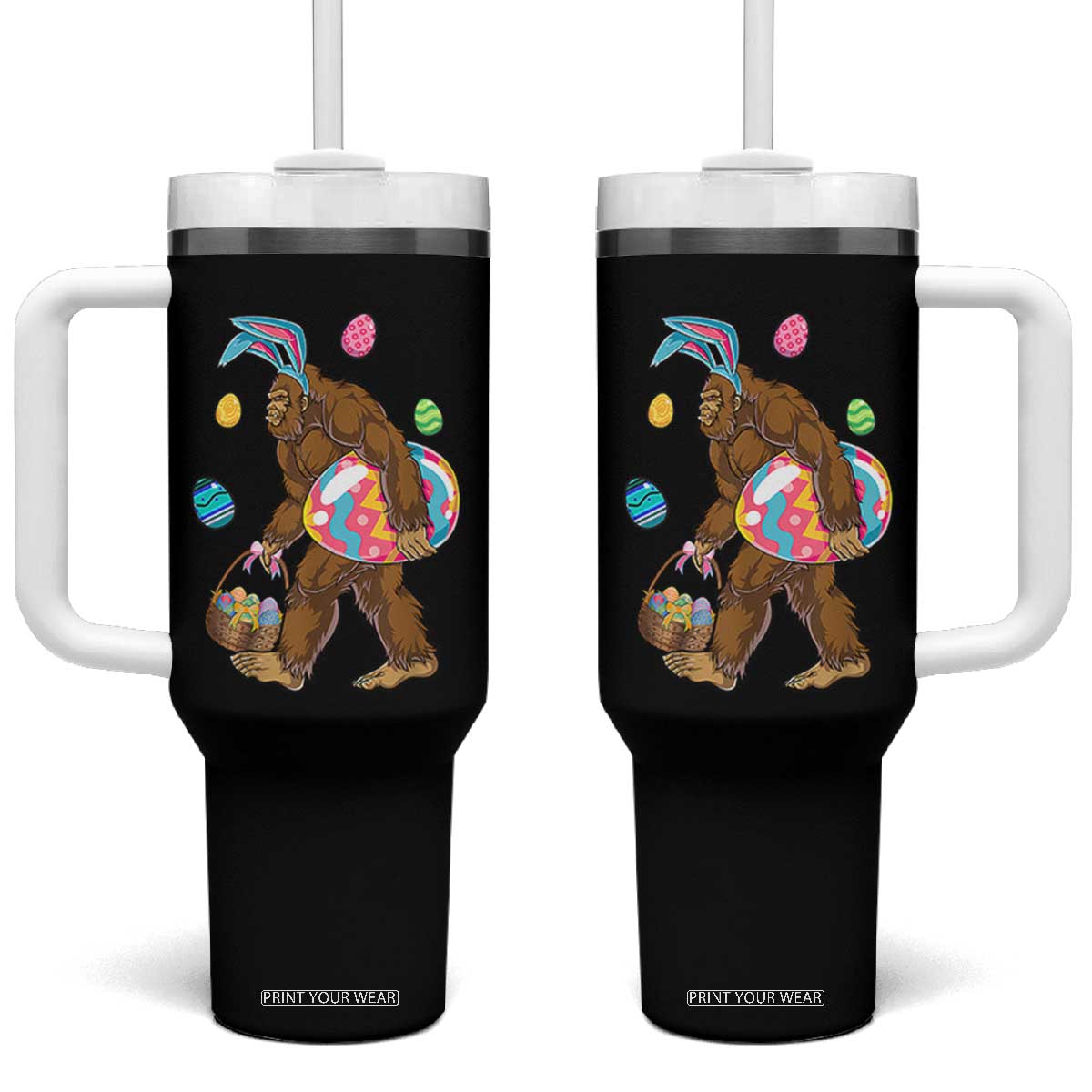 Bigfoot Easter Tumbler With Handle Funny Sasquatch Eggs Hunting TS10 One Size: 40 oz Black Print Your Wear