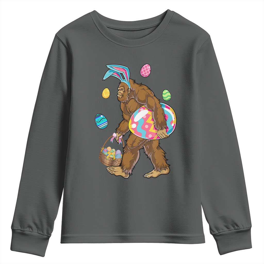 Bigfoot Easter Youth Sweatshirt Funny Sasquatch Eggs Hunting TS10 Dark Heather Print Your Wear