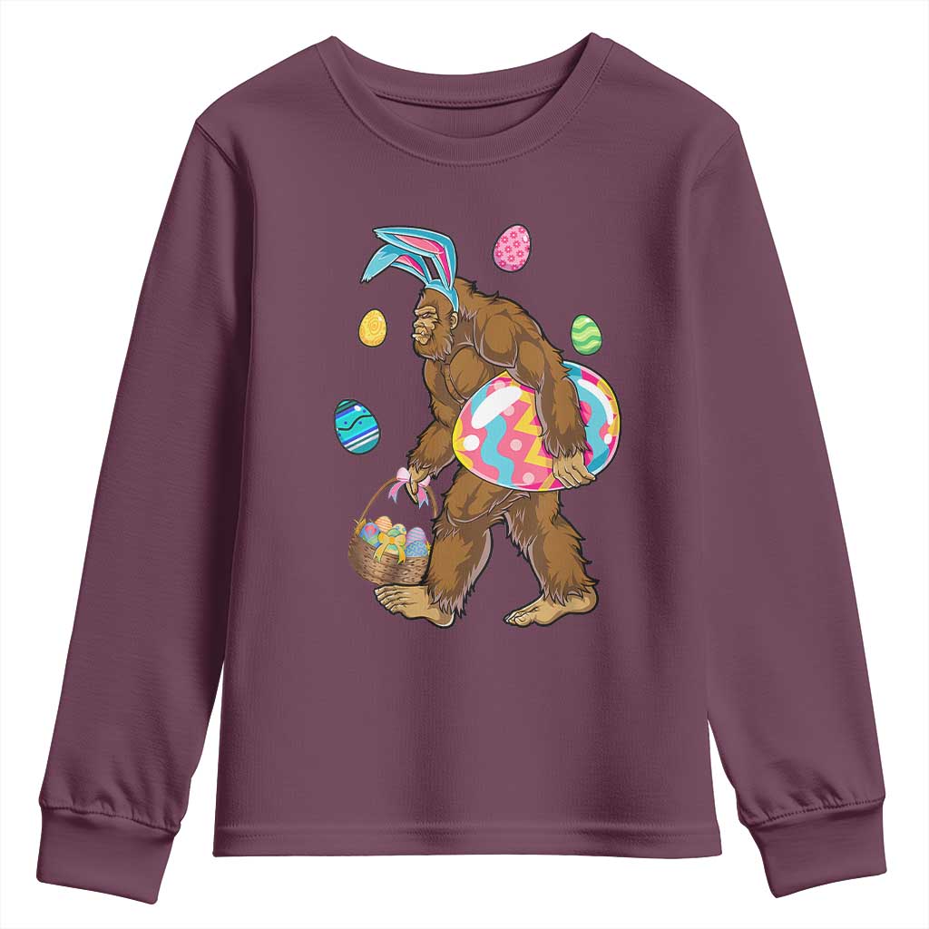 Bigfoot Easter Youth Sweatshirt Funny Sasquatch Eggs Hunting TS10 Maroon Print Your Wear