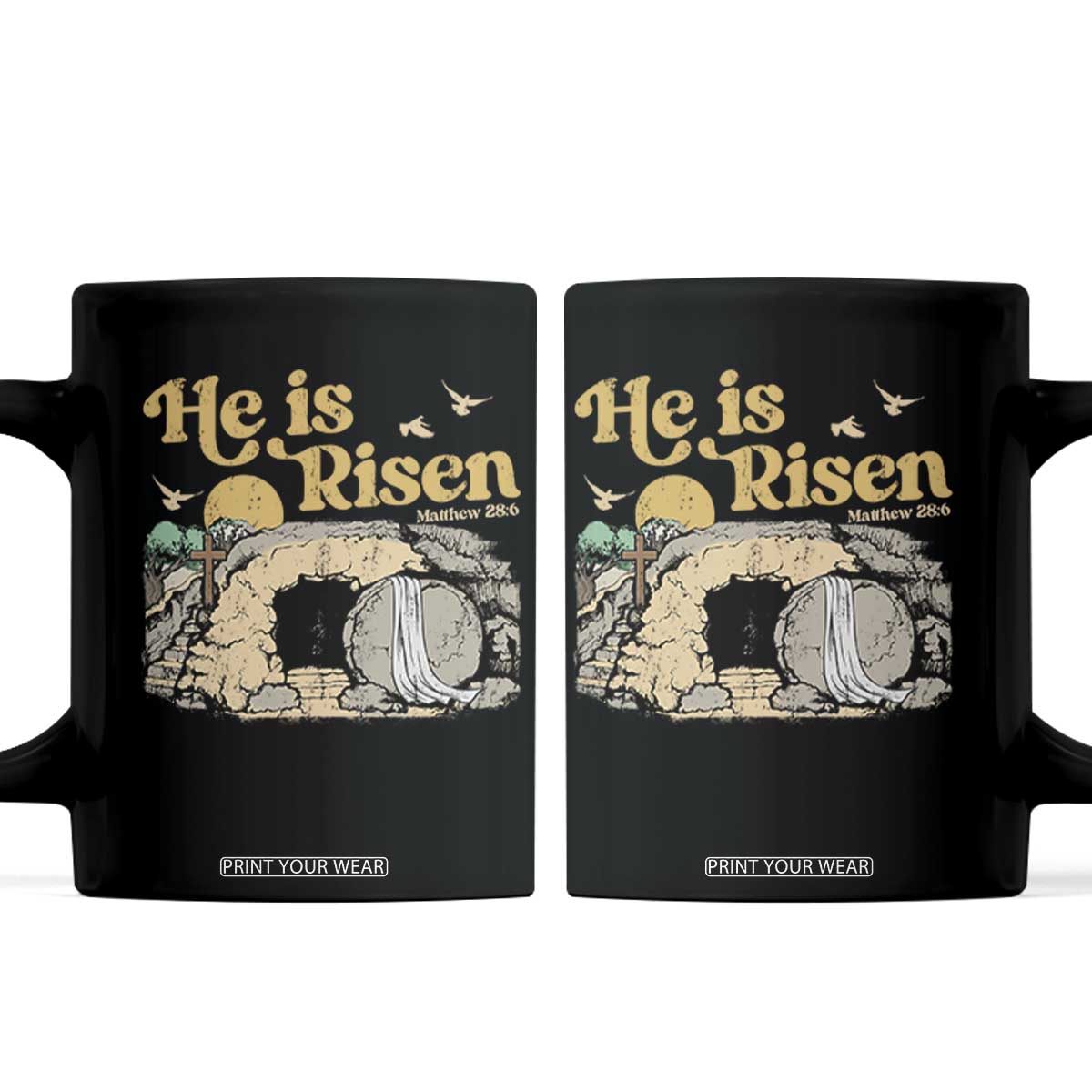 He Is Risen Coffee Mug Retro Vintage Easter Jesus Christian Apparel TS10 Black Print Your Wear
