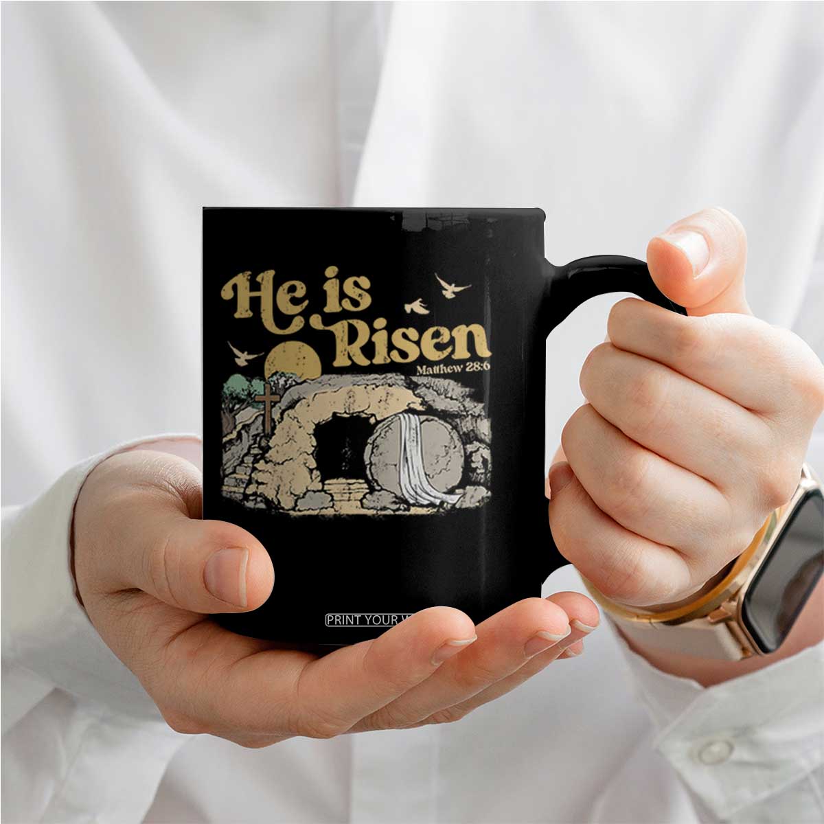 He Is Risen Coffee Mug Retro Vintage Easter Jesus Christian Apparel TS10 Print Your Wear