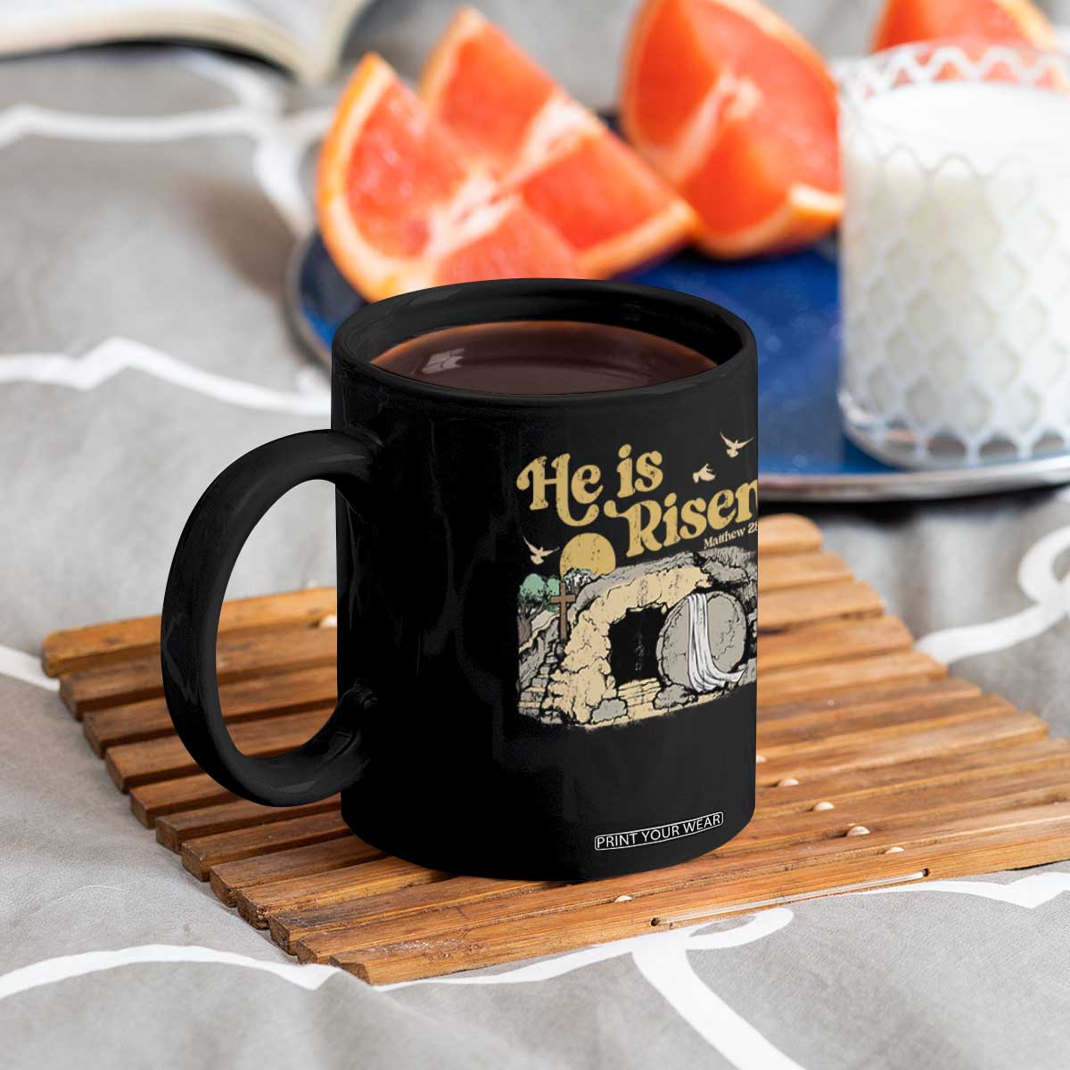 He Is Risen Coffee Mug Retro Vintage Easter Jesus Christian Apparel TS10 Print Your Wear