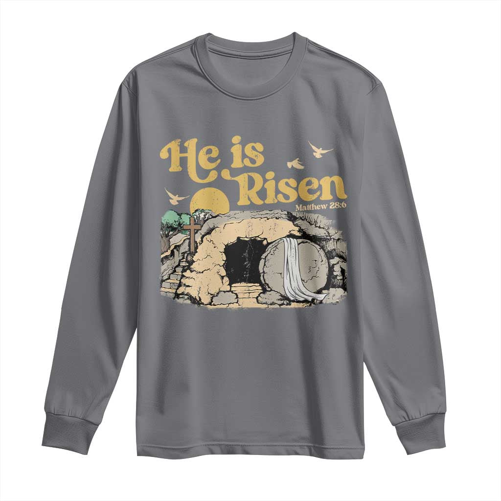 He Is Risen Long Sleeve Shirt Retro Vintage Easter Jesus Christian Apparel TS10 Charcoal Print Your Wear