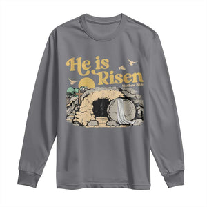 He Is Risen Long Sleeve Shirt Retro Vintage Easter Jesus Christian Apparel TS10 Charcoal Print Your Wear