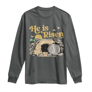 He Is Risen Long Sleeve Shirt Retro Vintage Easter Jesus Christian Apparel TS10 Dark Heather Print Your Wear