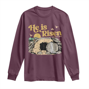 He Is Risen Long Sleeve Shirt Retro Vintage Easter Jesus Christian Apparel TS10 Maroon Print Your Wear