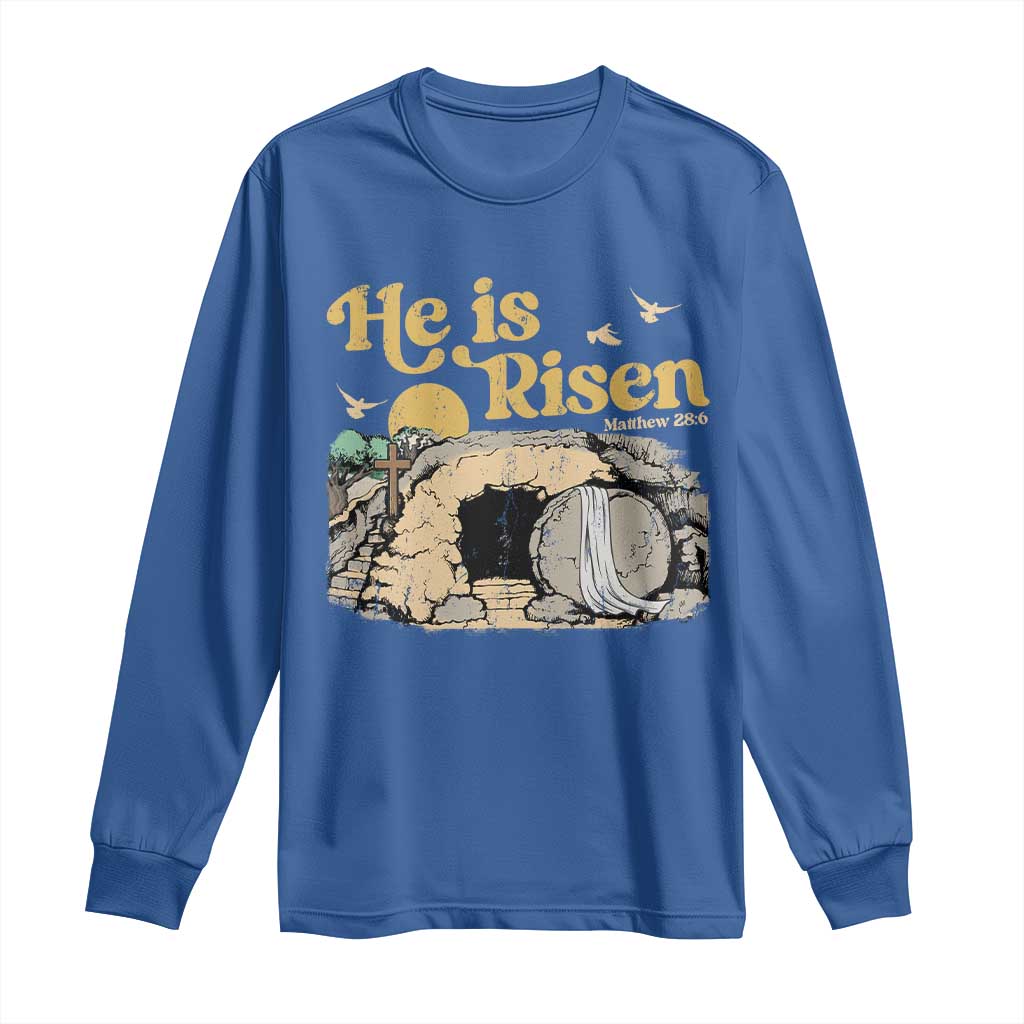 He Is Risen Long Sleeve Shirt Retro Vintage Easter Jesus Christian Apparel TS10 Royal Blue Print Your Wear