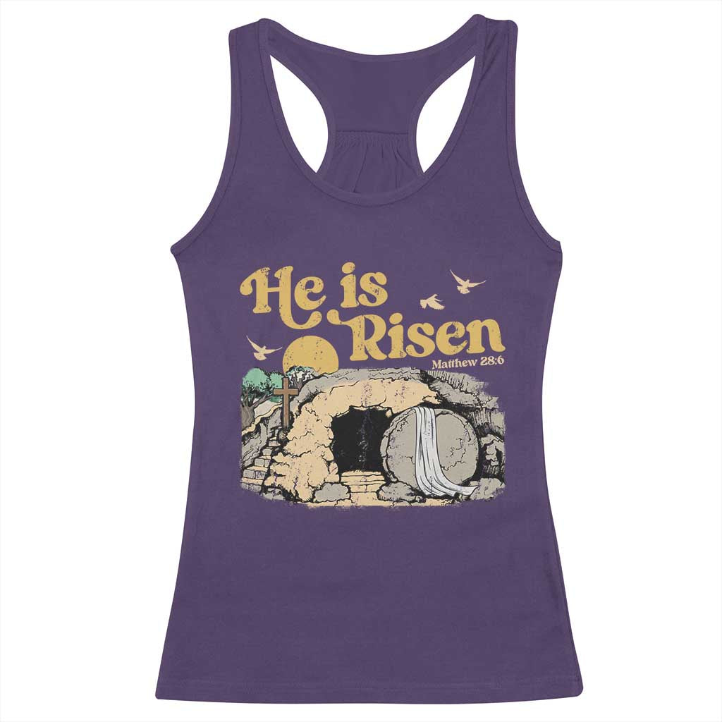 He Is Risen Racerback Tank Top Retro Vintage Easter Jesus Christian Apparel TS10 Purple Print Your Wear