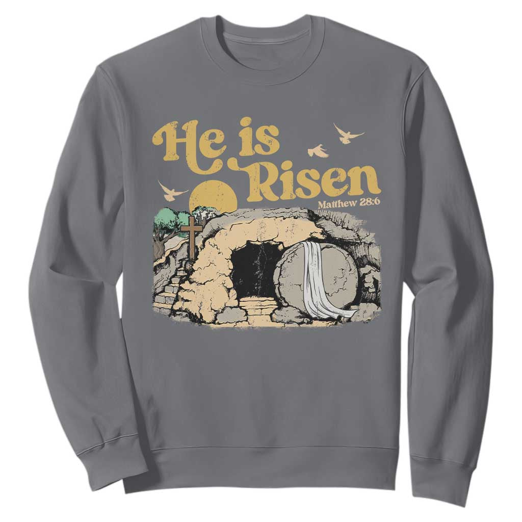He Is Risen Sweatshirt Retro Vintage Easter Jesus Christian Apparel TS10 Charcoal Print Your Wear
