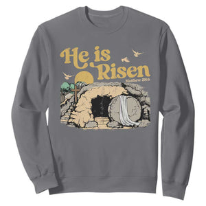 He Is Risen Sweatshirt Retro Vintage Easter Jesus Christian Apparel TS10 Charcoal Print Your Wear