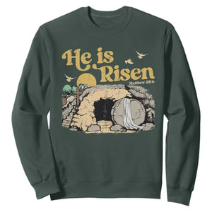 He Is Risen Sweatshirt Retro Vintage Easter Jesus Christian Apparel TS10 Dark Forest Green Print Your Wear