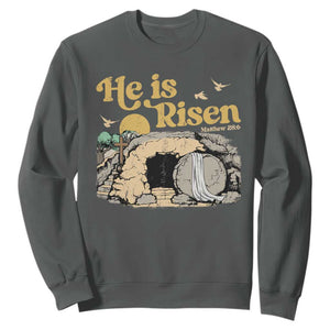 He Is Risen Sweatshirt Retro Vintage Easter Jesus Christian Apparel TS10 Dark Heather Print Your Wear