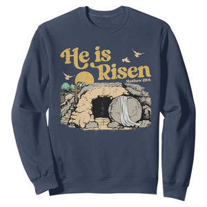 He Is Risen Sweatshirt Retro Vintage Easter Jesus Christian Apparel TS10 Navy Print Your Wear