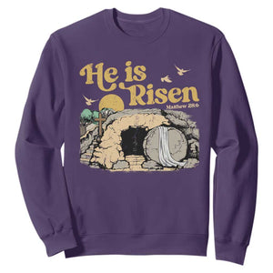He Is Risen Sweatshirt Retro Vintage Easter Jesus Christian Apparel TS10 Purple Print Your Wear