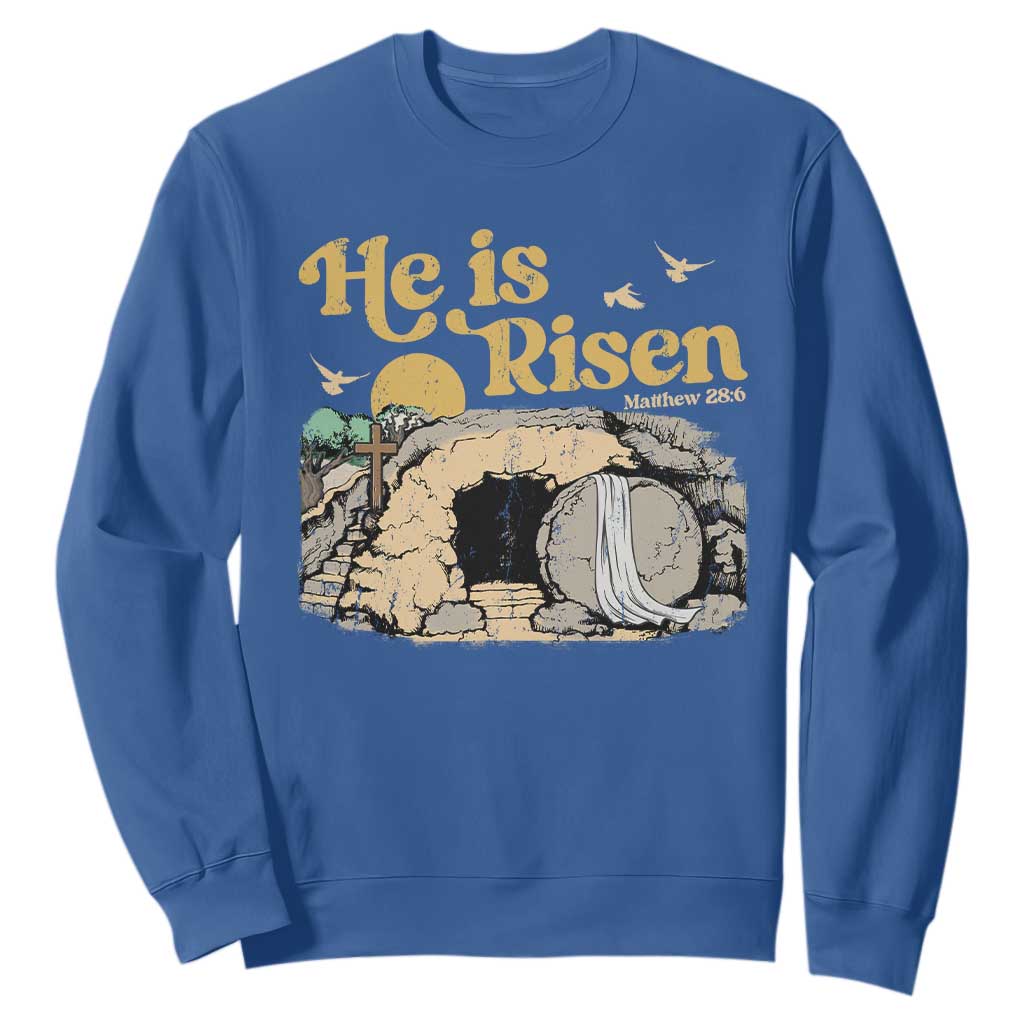 He Is Risen Sweatshirt Retro Vintage Easter Jesus Christian Apparel TS10 Royal Blue Print Your Wear