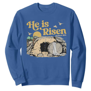 He Is Risen Sweatshirt Retro Vintage Easter Jesus Christian Apparel TS10 Royal Blue Print Your Wear