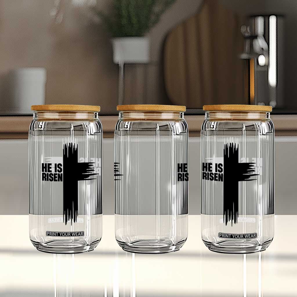 He Is Risen Glass Can Christian Easter Cross TS10 Print Your Wear