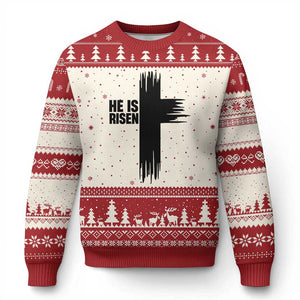 He Is Risen Ugly Christmas Sweater Christian Easter Cross TS10 Beige Red Print Your Wear
