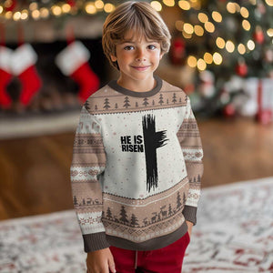 He Is Risen Ugly Christmas Sweater Christian Easter Cross TS10 Mocha Mousse Print Your Wear