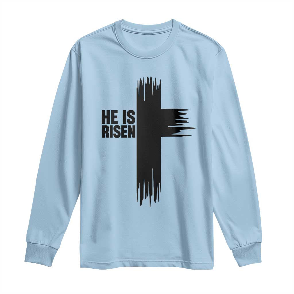 He Is Risen Long Sleeve Shirt Christian Easter Cross TS10 Light Blue Print Your Wear