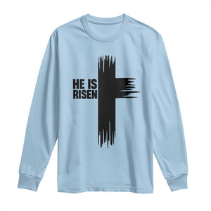 He Is Risen Long Sleeve Shirt Christian Easter Cross TS10 Light Blue Print Your Wear