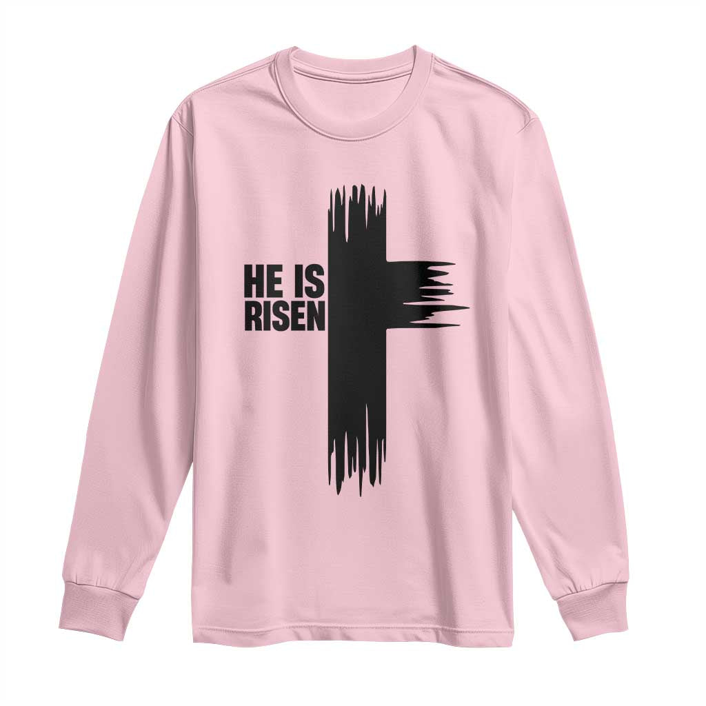 He Is Risen Long Sleeve Shirt Christian Easter Cross TS10 Light Pink Print Your Wear