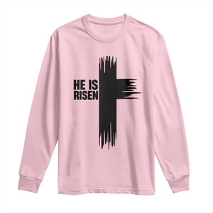 He Is Risen Long Sleeve Shirt Christian Easter Cross TS10 Light Pink Print Your Wear