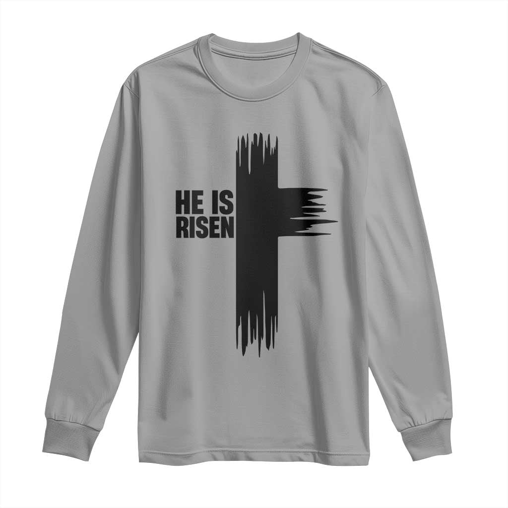 He Is Risen Long Sleeve Shirt Christian Easter Cross TS10 Sport Gray Print Your Wear