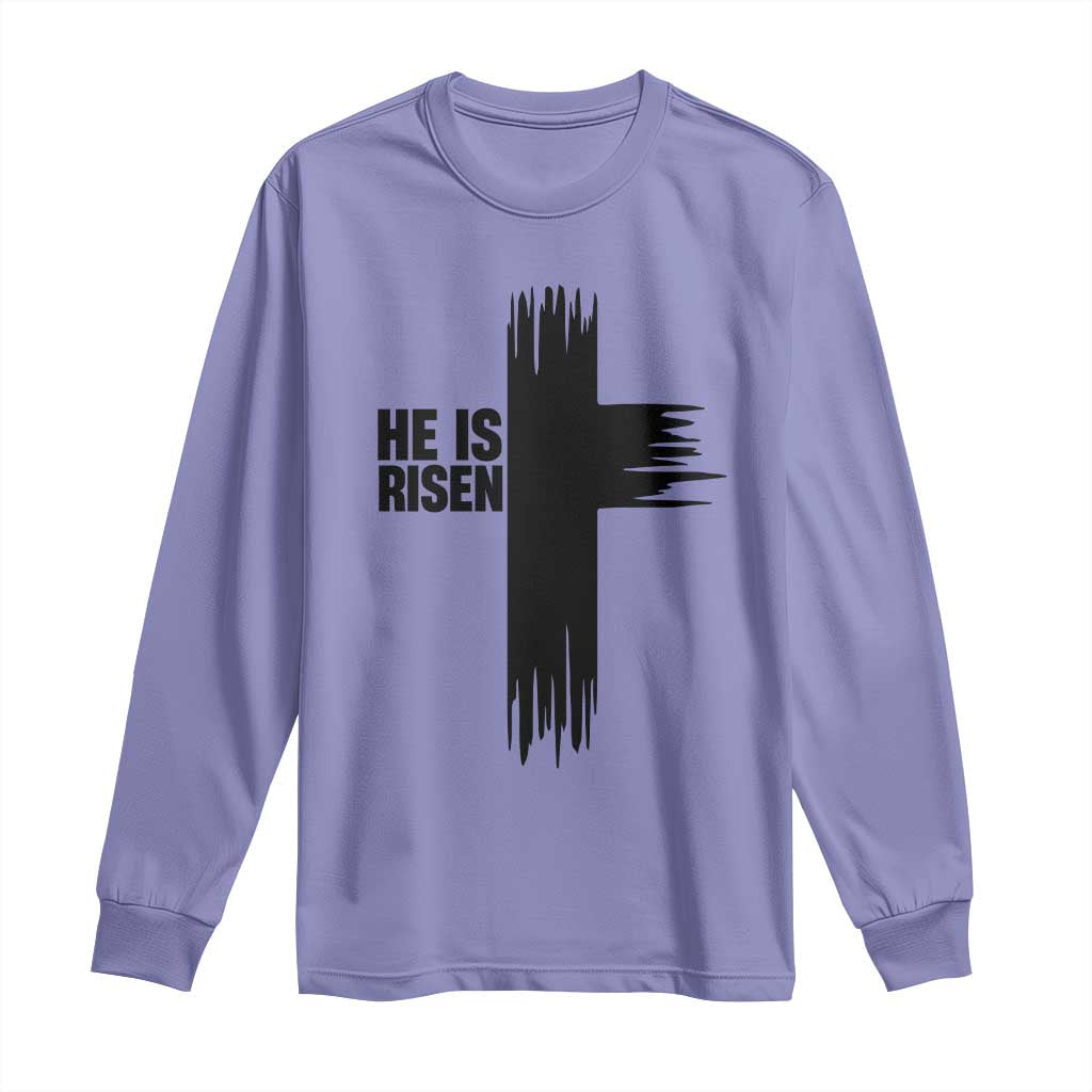 He Is Risen Long Sleeve Shirt Christian Easter Cross TS10 Violet Print Your Wear