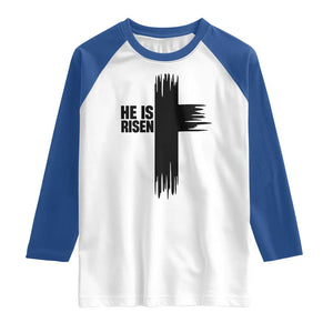 He Is Risen Raglan Shirt Christian Easter Cross TS10 White Royal Print Your Wear
