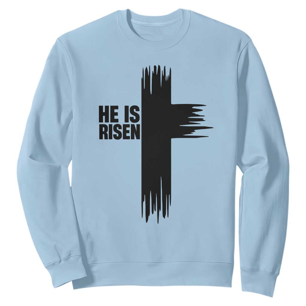 He Is Risen Sweatshirt Christian Easter Cross TS10 Light Blue Print Your Wear
