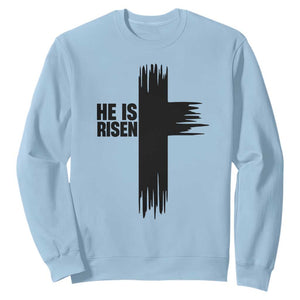 He Is Risen Sweatshirt Christian Easter Cross TS10 Light Blue Print Your Wear