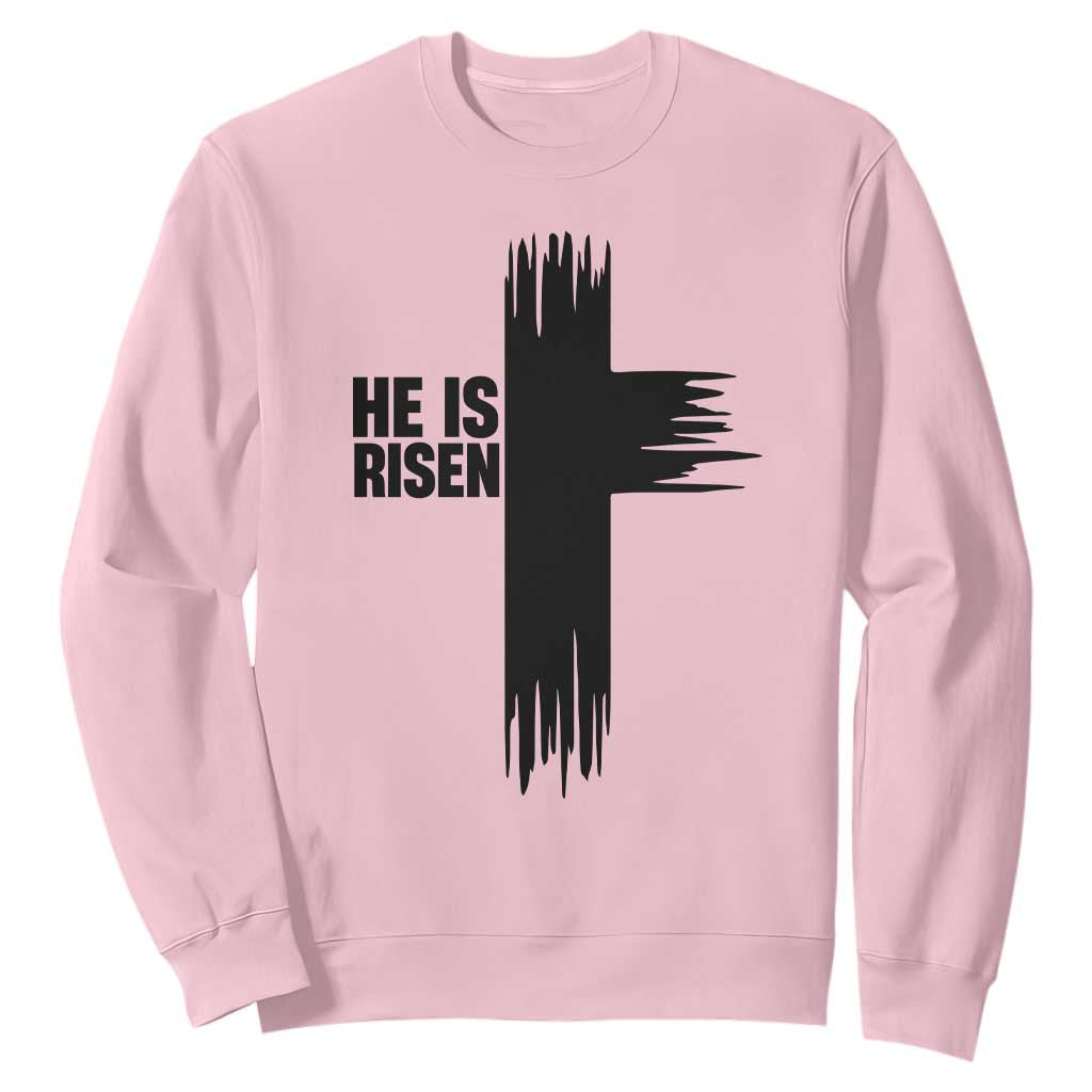 He Is Risen Sweatshirt Christian Easter Cross TS10 Light Pink Print Your Wear